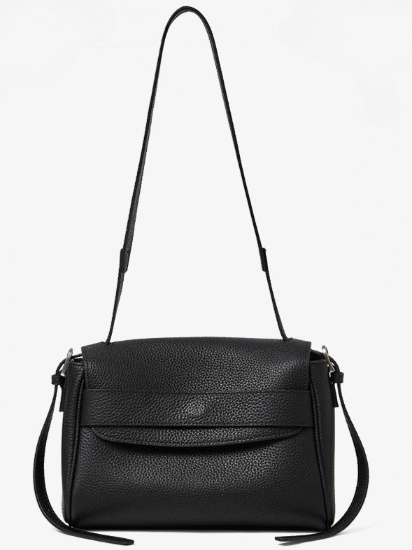 Women's Lychee-Grain Cowhide Flap Bag with Top Handle