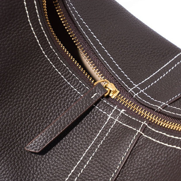 Women's Pebbled Cowhide Curved Hobo Bag with Contrast Stitching