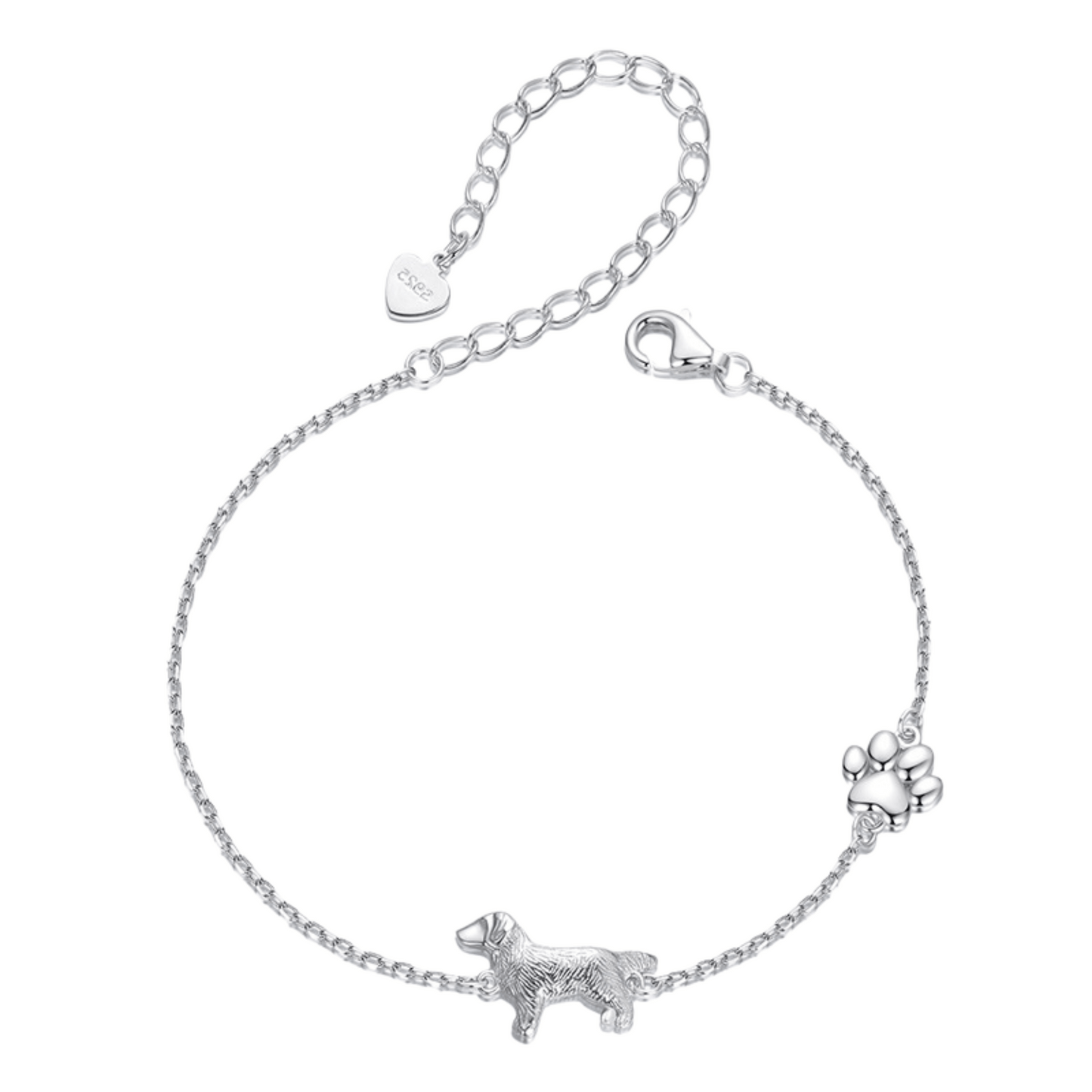 S925 Sterling Silver Golden Retriever Love Bracelet Paw Charm Adjustable Dog Lover Jewelry