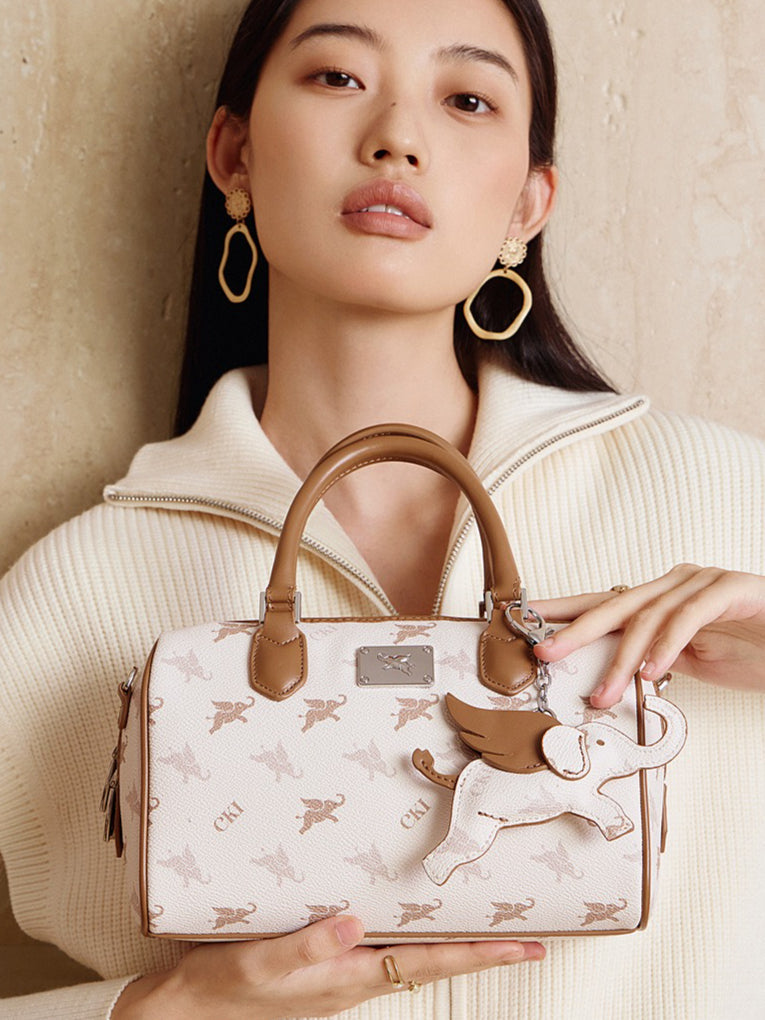 Women's Flying Elephant Monogram Mini Boston Bag with Charm