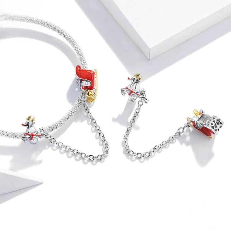 “Holiday Ride” S925 Sterling Silver Christmas Gift Car Safety Chain Charm