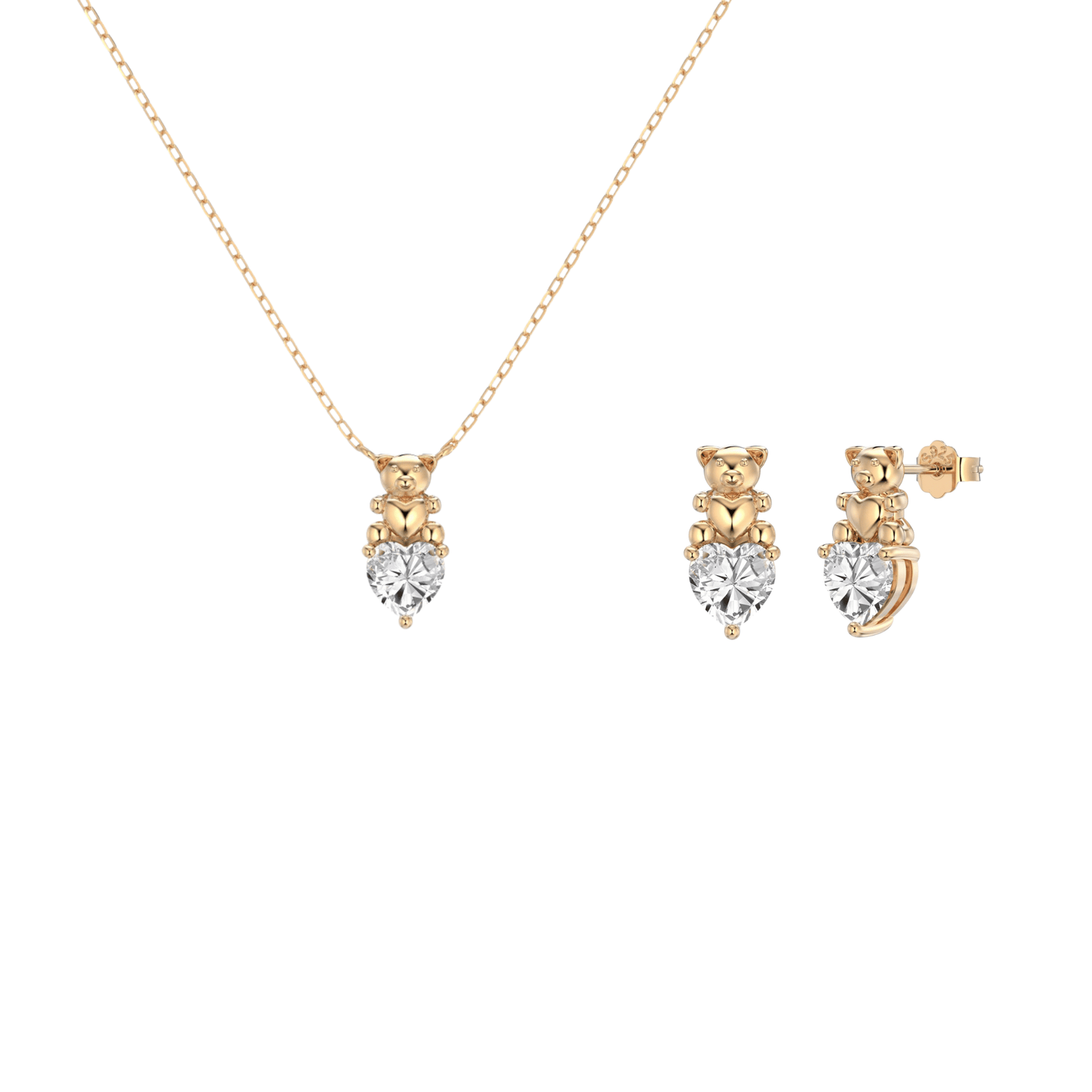 925 Sterling Silver Teddy Bear Heart Necklace & Earrings Set – Sweet Bear Spark