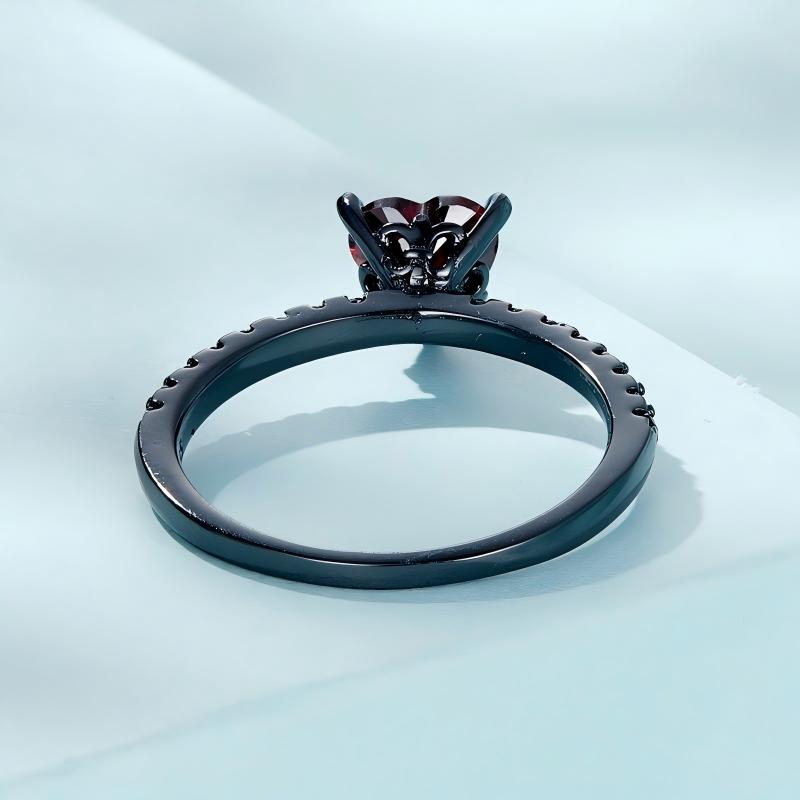“Dark Heart” S925 Sterling Silver Black Gold Plated Red Heart Zircon Ring