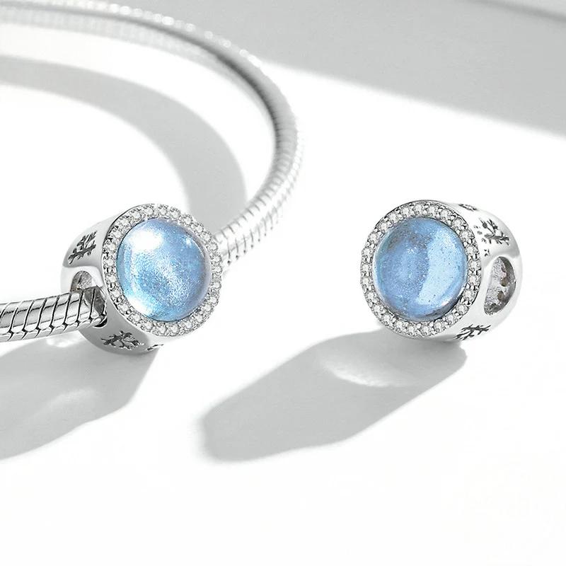 “Winter Nightscape” S925 Sterling Silver Glass Snowflake Charm Bead