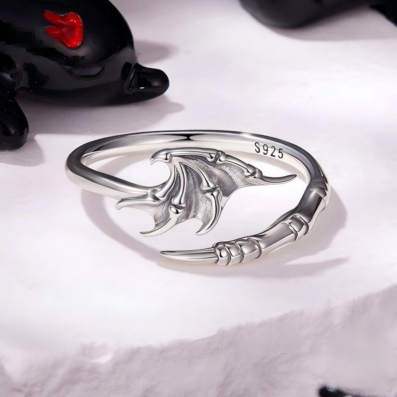 “Devil's Whisper” S925 Sterling Silver Open Adjustable Devil Wing Ring