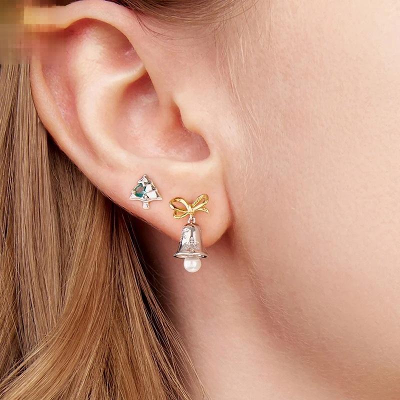 “Christmas Tree Glow” S925 Sterling Silver Christmas Tree Stud Earrings