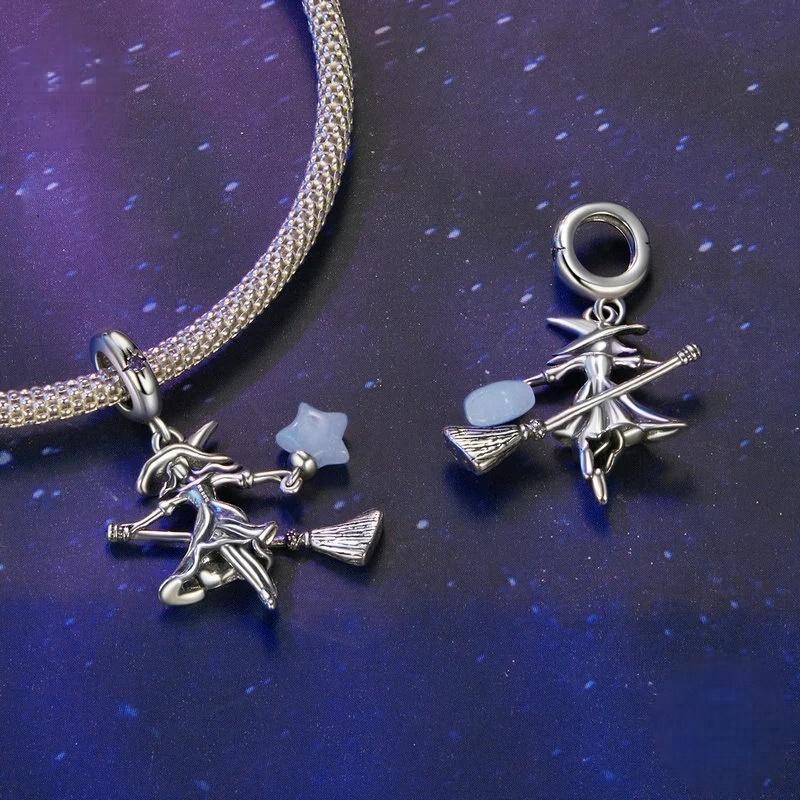 “Lunar Witch” S925 Sterling Silver Moonstone Halloween Pendant Bead
