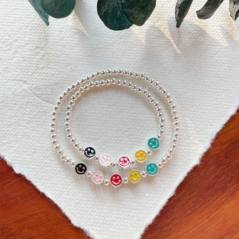 “Rainbow Smile” S925 Sterling Silver Rainbow Smile Beaded Bracelet