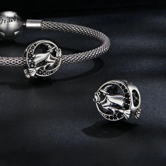 “Witch Cat” S925 Sterling Silver Black Zircon Halloween Bead
