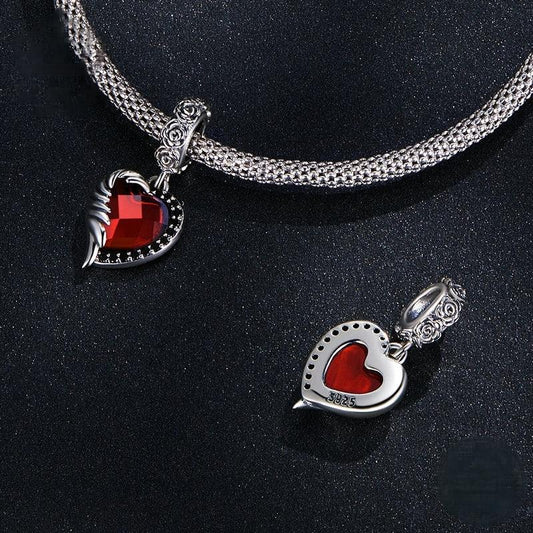 “Crimson Wing” S925 Sterling Silver Red Zircon Rose Heart Pendant Bead