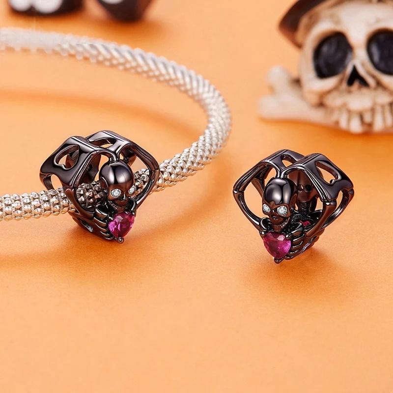 “Skull Heart” S925 Sterling Silver Halloween Skeleton Bead