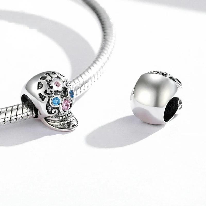 “Skull Lace” S925 Sterling Silver Zircon Skeleton Bead