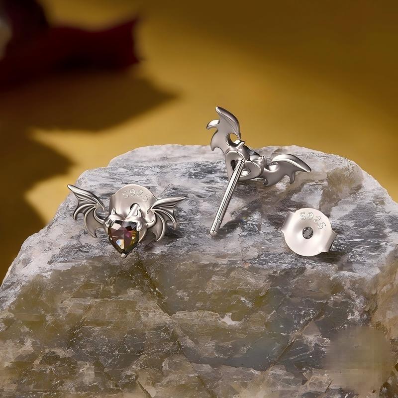 “Midnight Flight” S925 Sterling Silver Oxidized Bat Stud Earrings