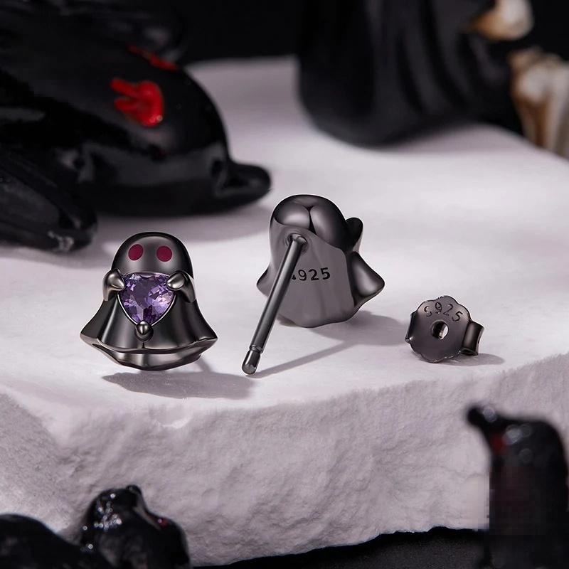 “Ghost Whimsy” S925 Sterling Silver Halloween Ghost Stud Earrings