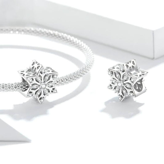 “Winter Sparkle” S925 Sterling Silver Snowflake Loose Charm Bead