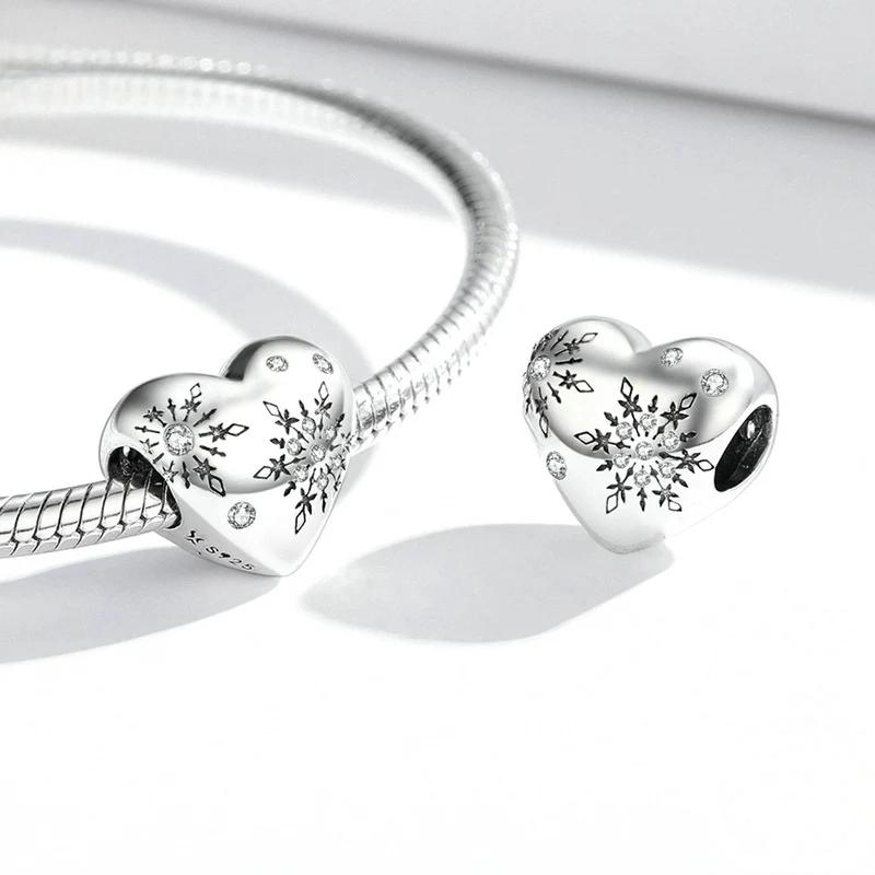 “Heartflake” S925 Sterling Silver Heart Snowflake Charm Bead