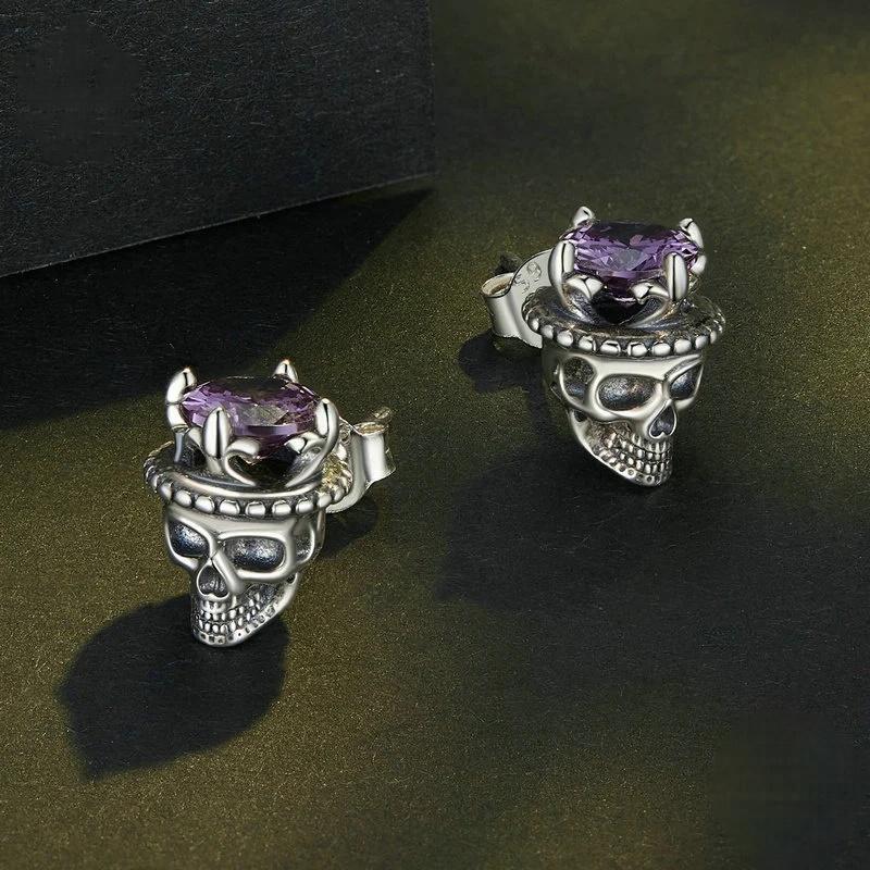 “Skull King” S925 Sterling Silver Zircon Halloween Skull Stud Earrings