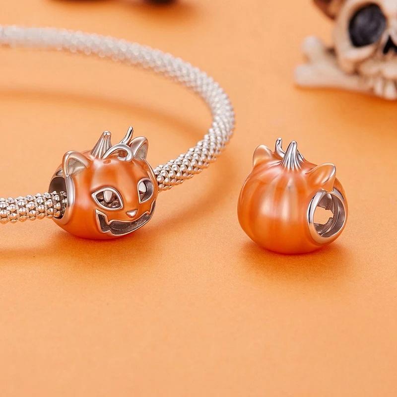 “Glow Pumpkin Cat” S925 Sterling Silver Halloween Bead