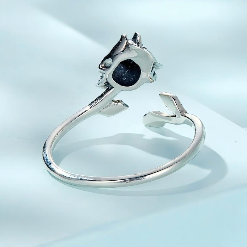 “Eternal Rose” S925 Sterling Silver Skull Rose Adjustable Ring