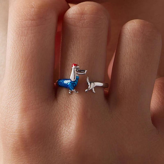 “Dachshund Delight” S925 Sterling Silver Open Dachshund Ring