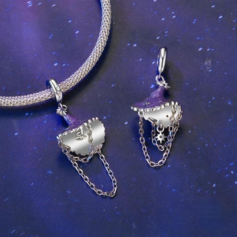 “Moon Witch” S925 Sterling Silver Glow Witch Hat Halloween Pendant Bead