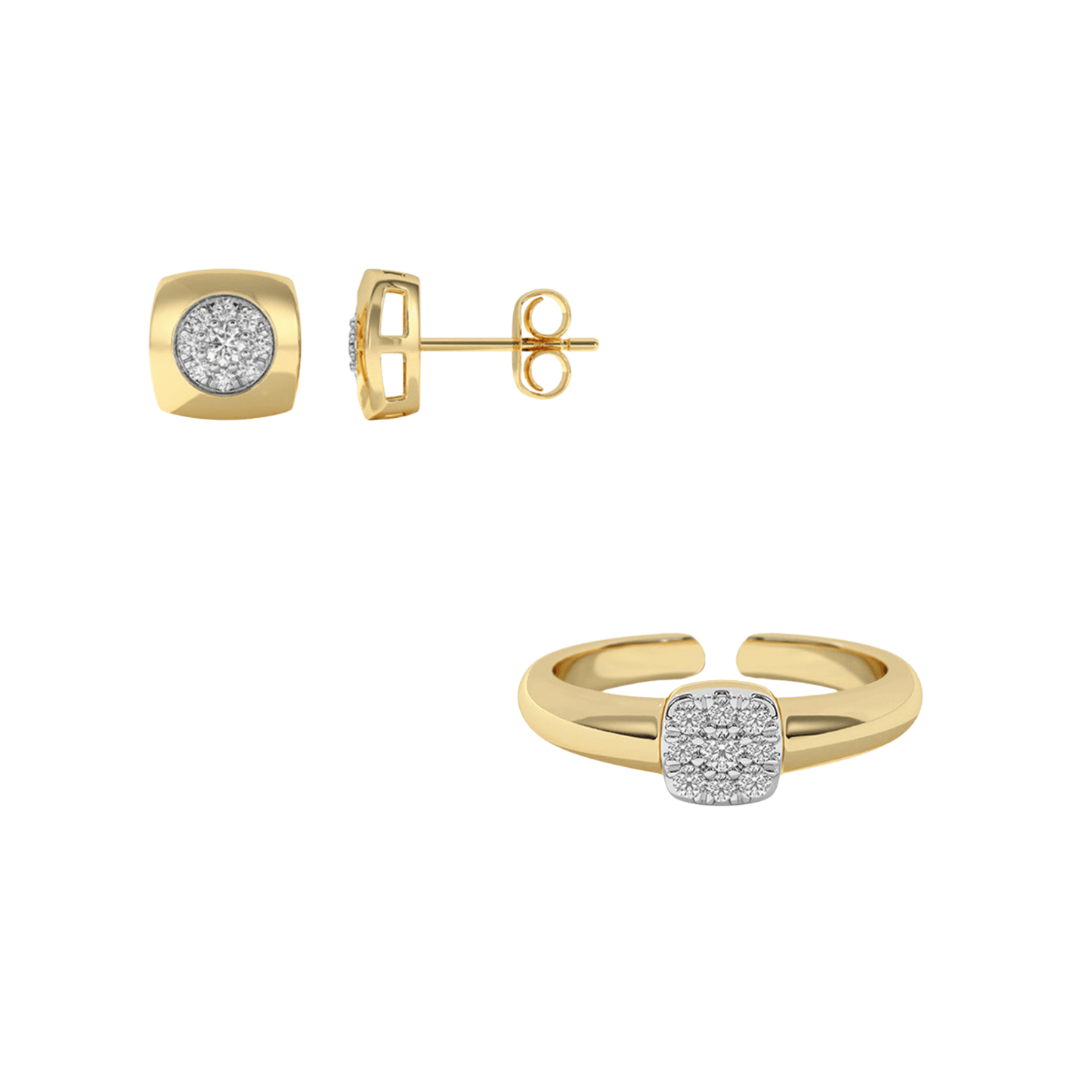 Modern Frame Geometric Square Jewelry Set 925 Sterling Silver Stud Earrings & Adjustable Ring