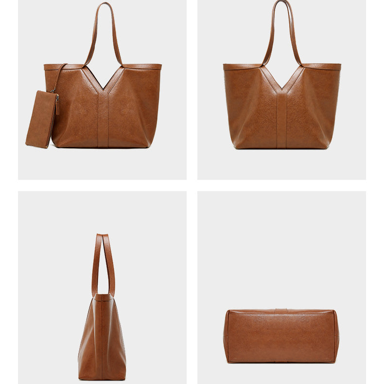 Women's Genuine Leather Open Top Vertical Tote Bag