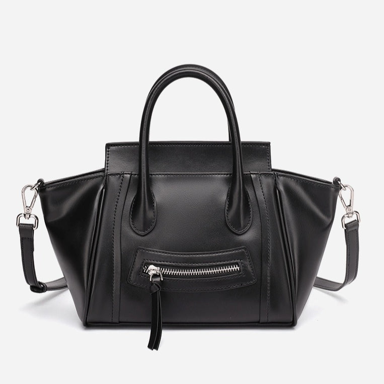 Women's Soft Cowhide Winged Flap Satchel with Adjustable Strap