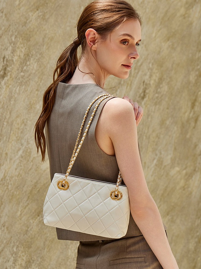 Women's Quilted Sheepskin Chain Mini Tote Bag