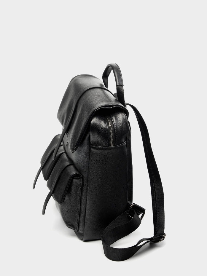 Women's Pebbled Cowhide Flap Backpack with Multiple Pockets