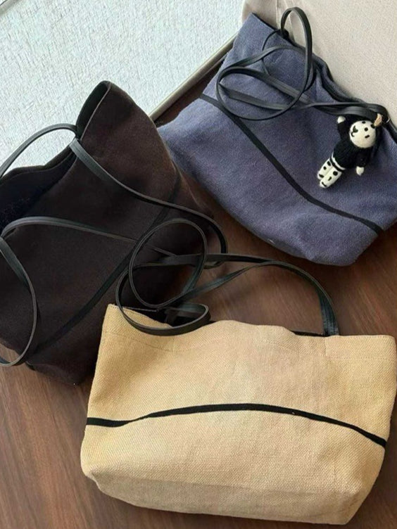 Women's Linen Tote Bag with Structured Base and Wide Straps