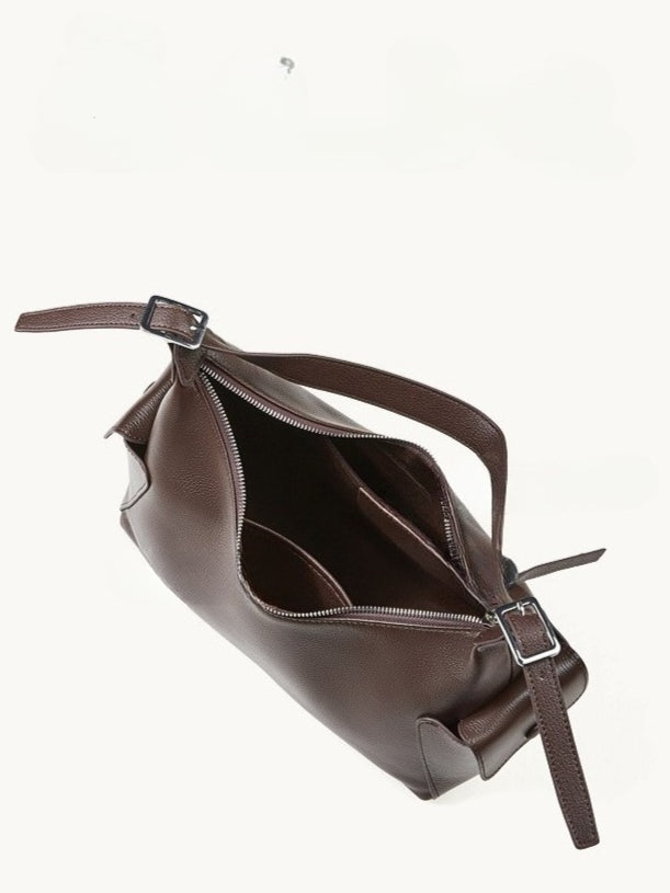 Women's Full-Grain Vegetable-Tanned Leather Tote Bag with Side Pockets