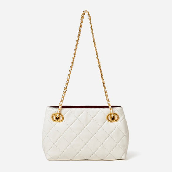 Women's Quilted Sheepskin Chain Mini Tote Bag