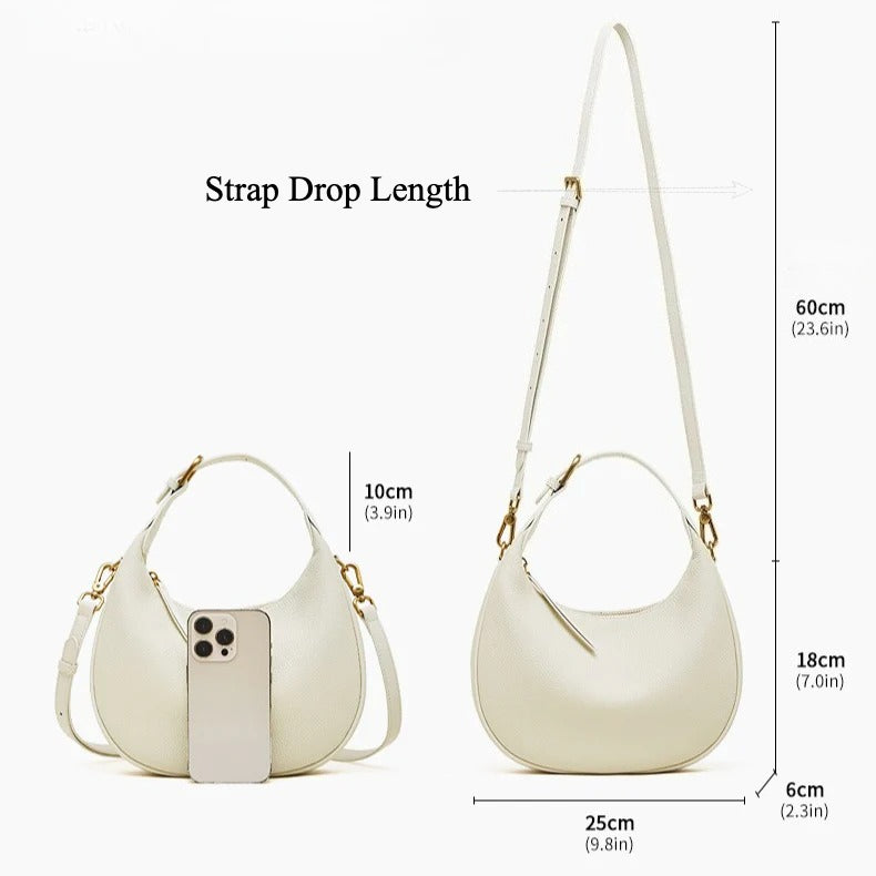 Women's Pebbled Cowhide Crescent Hobo Bag with Convertible Strap