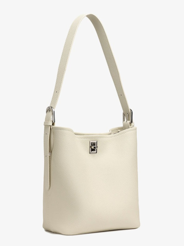 Women's Full-Grain Cowhide Sculpted Bucket Bag with Turn-Lock