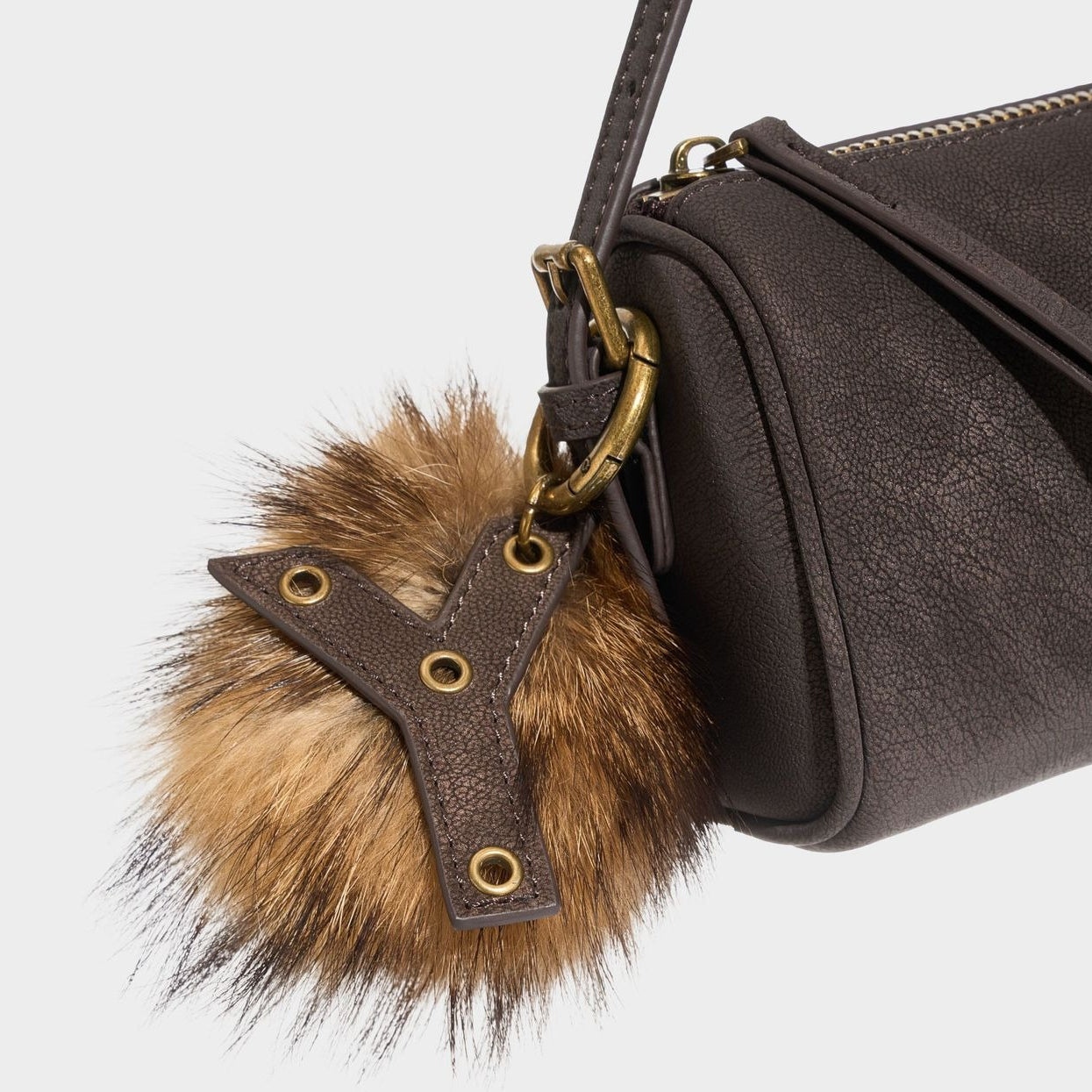 Women's Matte Cowhide Mini Cylinder Bag with Leather Charm