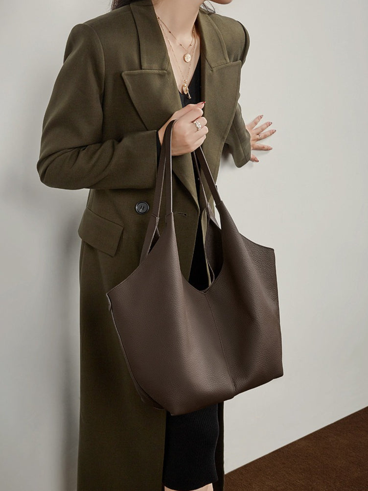 Women's Pebbled Cowhide V-Cut Hobo Shoulder Bag