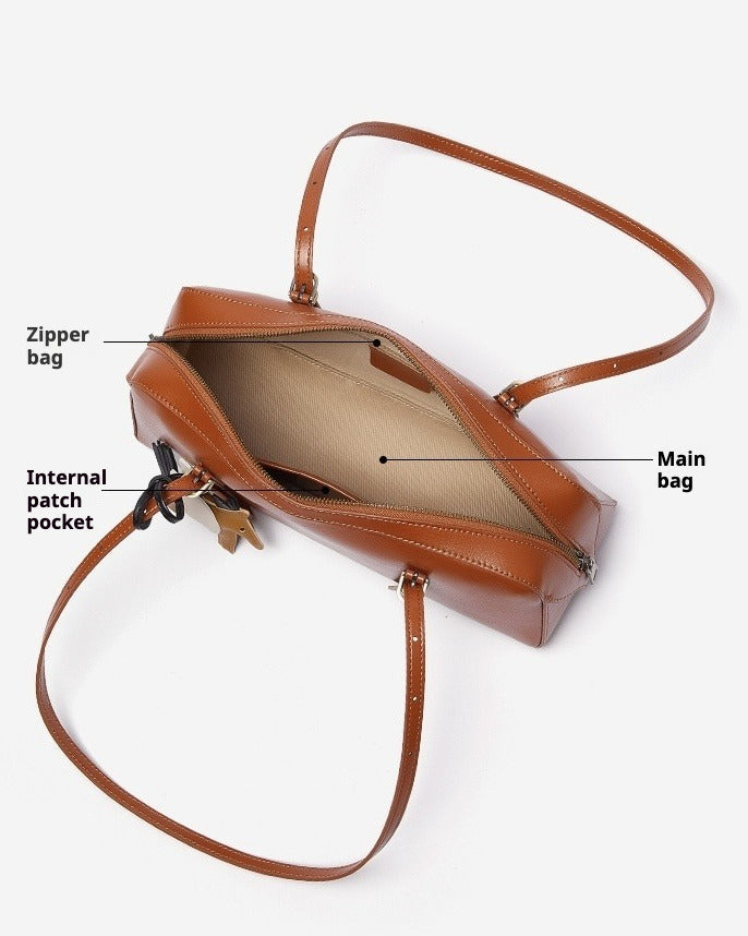 Women's Genuine Leather Retro Bowling Shoulder Bag with Horse Charm