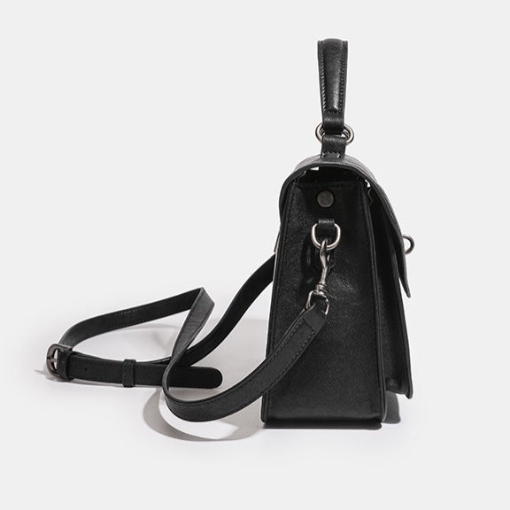 Women's Genuine Leather V-Flap Messenger Bag with Twist Lock