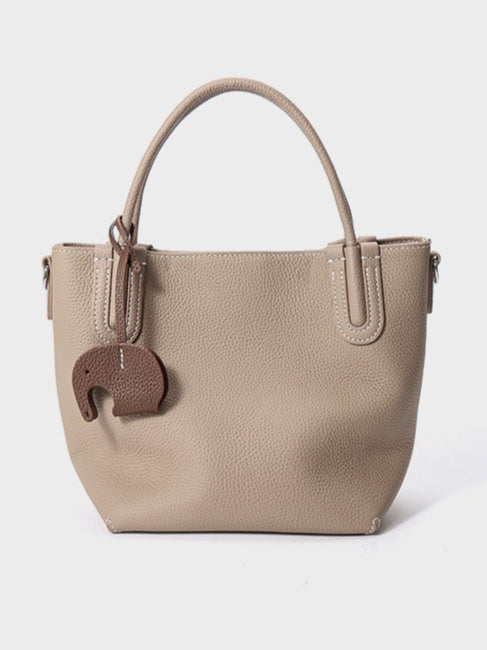 Women's Pebbled Cowhide Elephant Charm Mini Bucket Bag