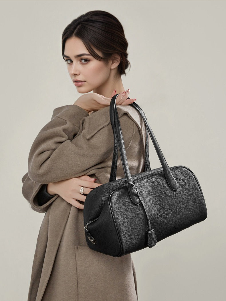 Women's Pebbled Cowhide East-West Bowling Tote Bag