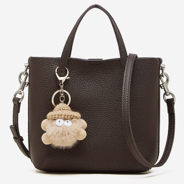 Women's Pebbled Cowhide Bucket Bag with Detachable Inner Pouch