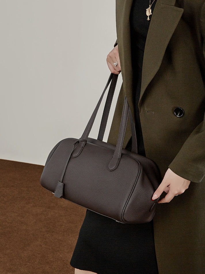 Women's Pebbled Cowhide East-West Bowling Tote Bag