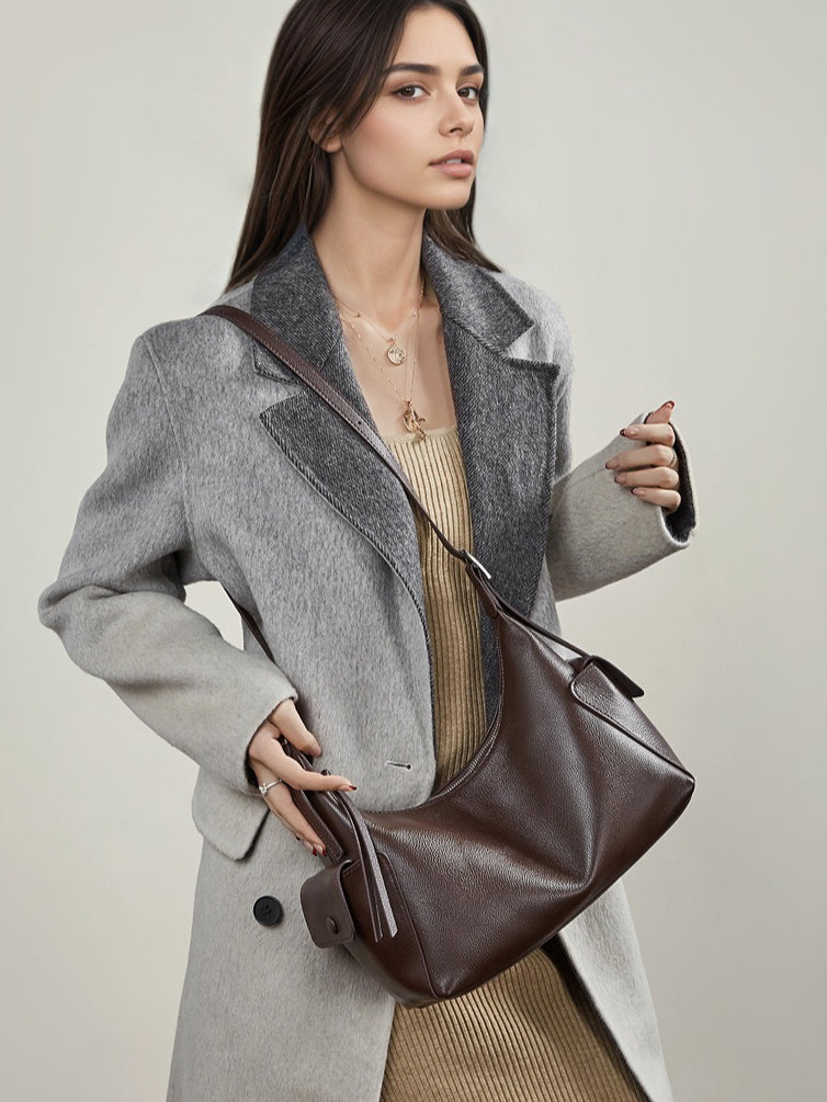 Women's Full-Grain Vegetable-Tanned Leather Tote Bag with Side Pockets