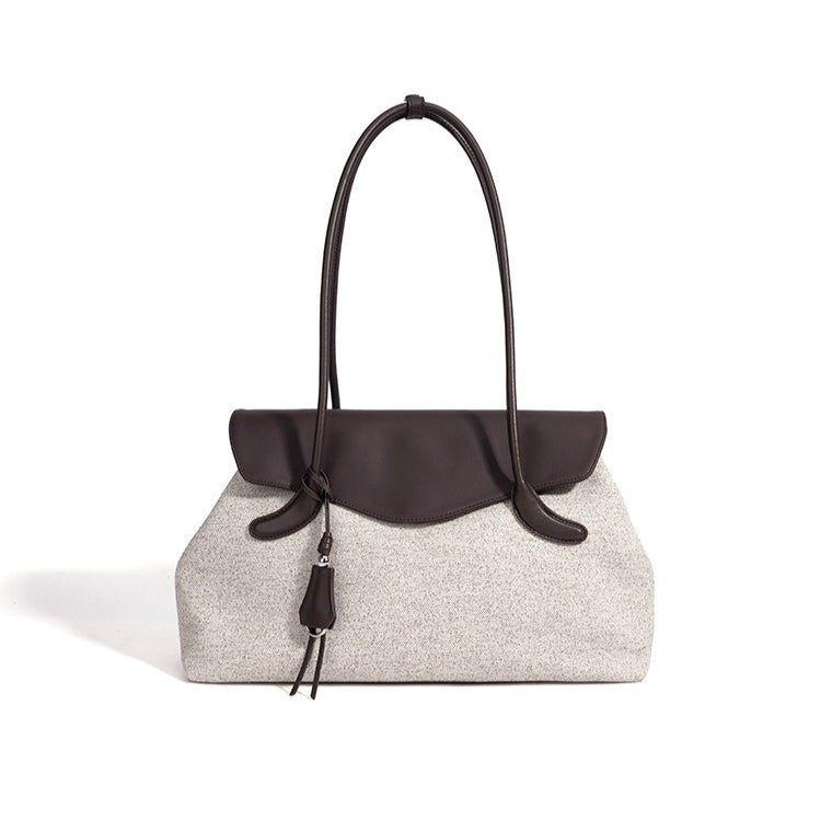 Women's Canvas Tote Bag with Genuine Leather Flap