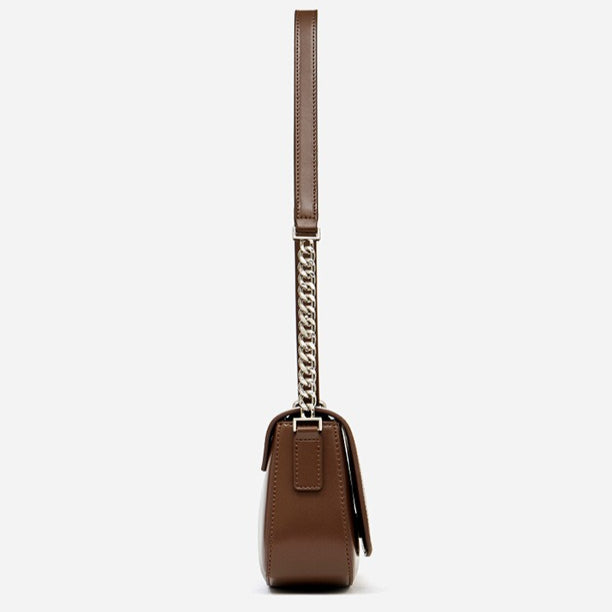Women's Soft Cowhide Baguette Saddle Bag with Chain Strap