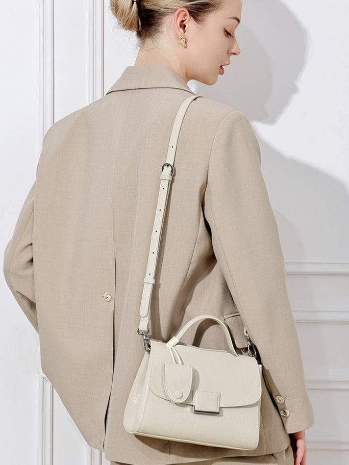 Women's Genuine Leather Square Flap Bag with Magnetic Closure