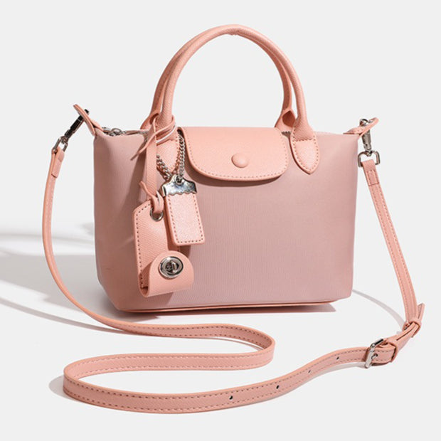 Women's Lightweight Nylon Dumpling Bag with Leather Trim