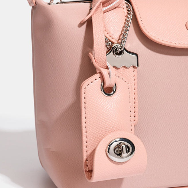 Women's Lightweight Nylon Dumpling Bag with Leather Trim