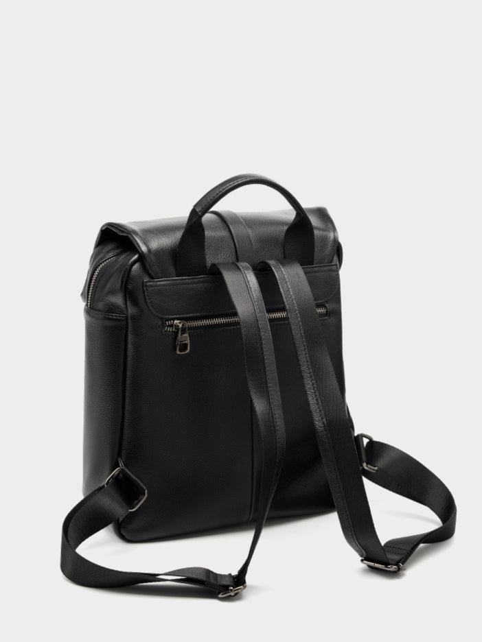 Women's Pebbled Cowhide Flap Backpack with Multiple Pockets